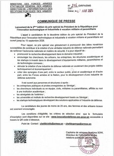 Innovation militaire : inscriptions au prix spécial du Président jusqu’au 15 septembre 2026
