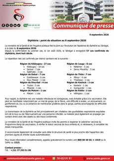Diphtérie au Sénégal : 57 cas confirmés et 8 décès au 8 septembre 2026