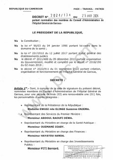 Le président Biya signe un décret nommant des membres du CA de l’Hôpital Général de Garoua