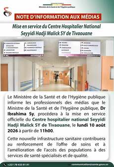Mise en service du Centre hospitalier national Seyyidi Hadji Malick Sy de Tivaouane le 10 août 2026